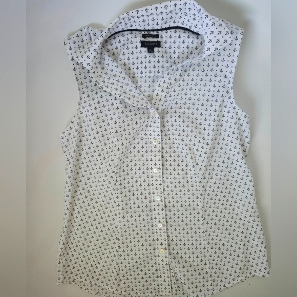 Talbots Tops - Talbots White and Navy Sleeveless Button Down Shirt